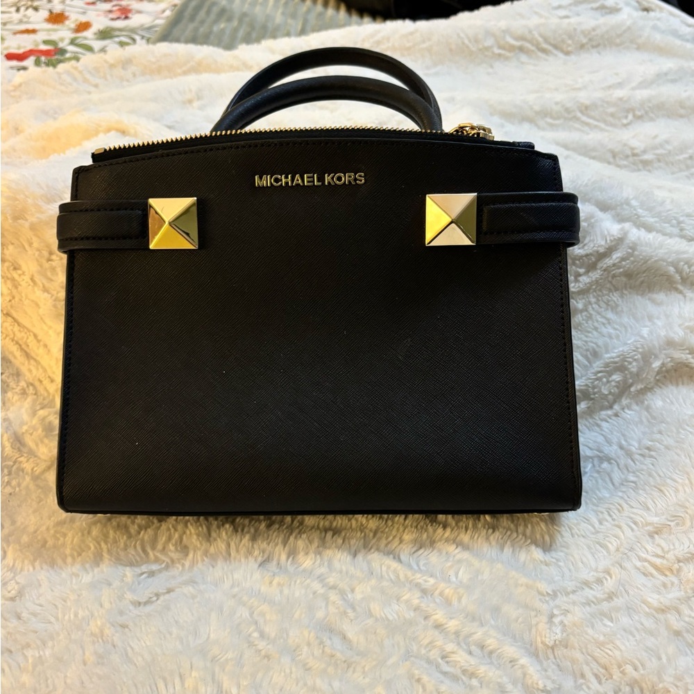 Chic Michael Kors Black Satchel with Gold Accents